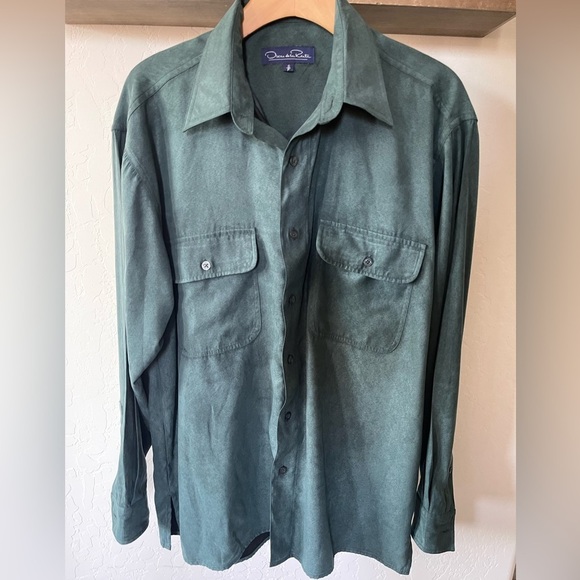 Oscar De La Renta| Teal Velvety Button Down Long Sleeve Blouse, Size Small••• - Picture 1 of 14